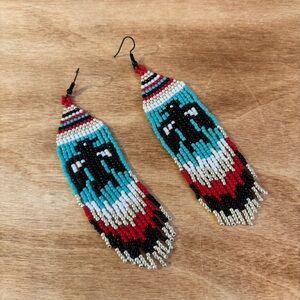 Western Thunderbird Dangle Beaded Earrings Red Black Blue White Handmade NEW